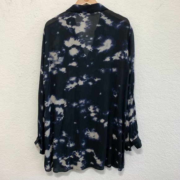 Zara Tunic Womens L Button Down Crinkle Tie-Dye Long Sleeve Pockets Loose Fit - Picture 9 of 13